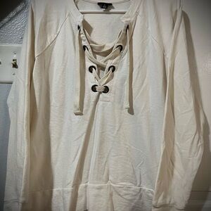 Women's a.n.a. Cream Lace-Up Sweatshirt Top sz L